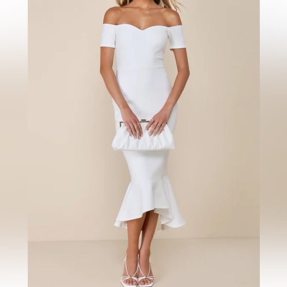 Lulus Dresses & Skirts - Lulus How Much I Care Ivory Off-the-Shoulder Midi Dress size S NWT